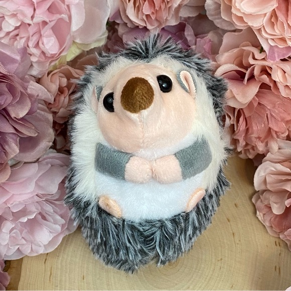 Fluffy Gray and White Hedgehog Keychain Charm - Picture 5 of 14